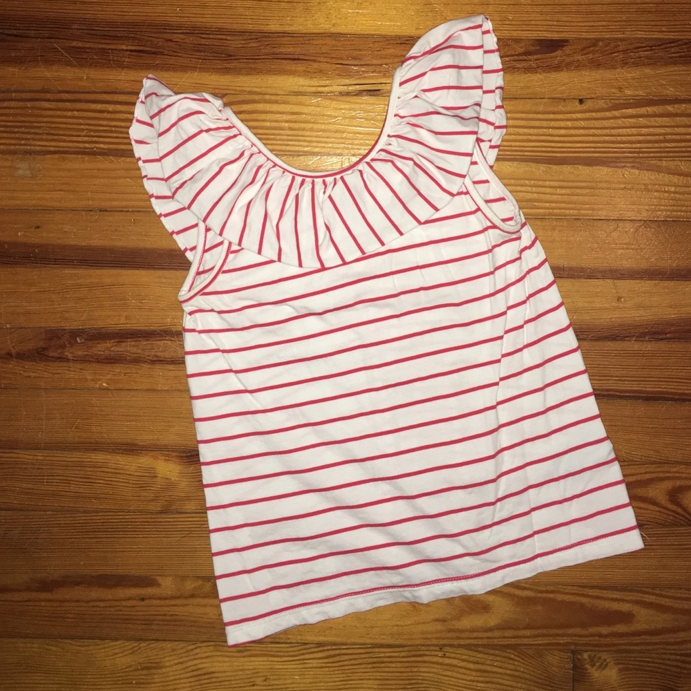 Tulle ruffle neck red striped top